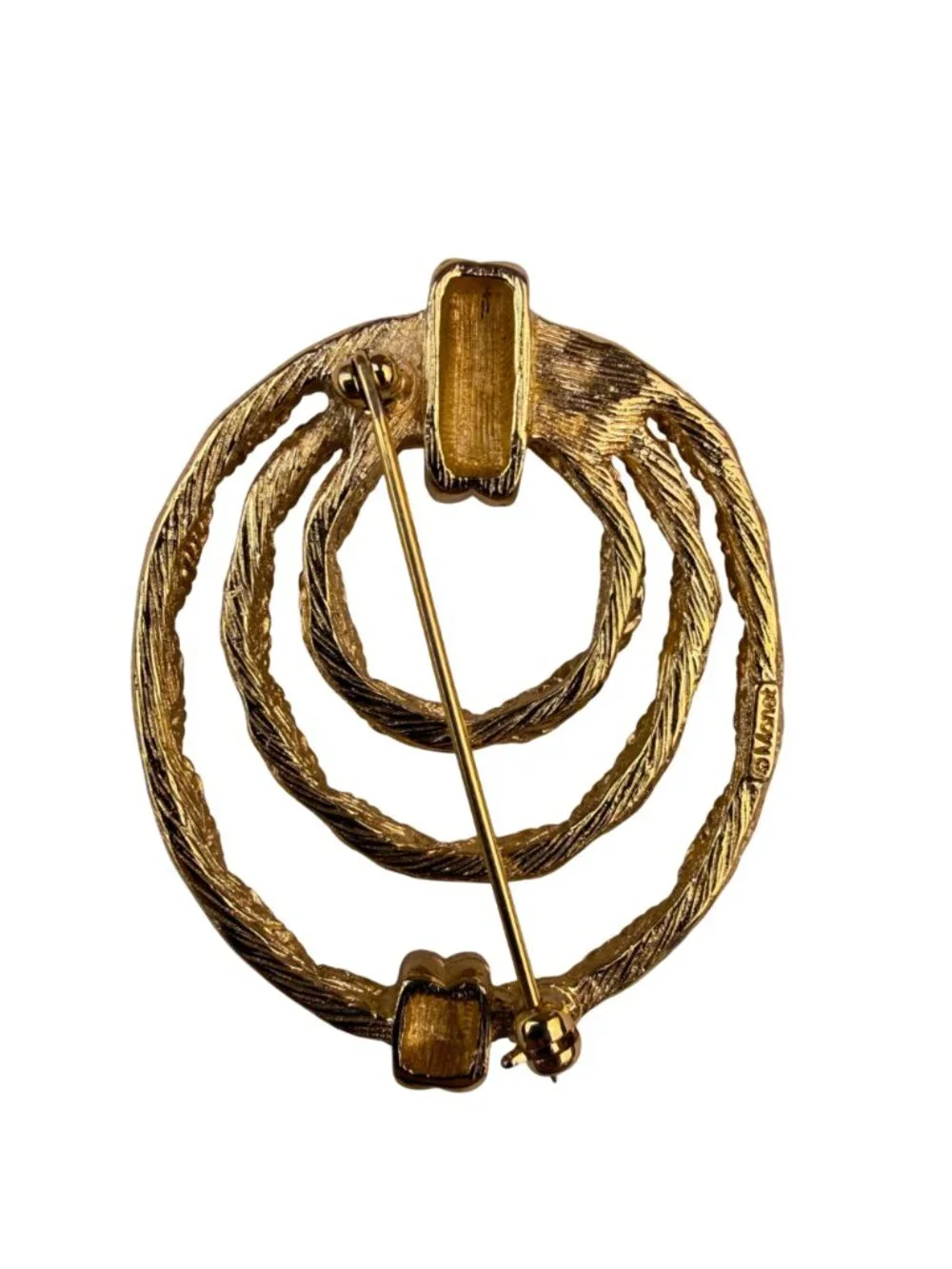 Vintage Monet Gold Tone Rope Twist Brooch Elegant Circular Pin  Signed